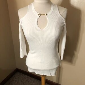 Ellen Tracy Cream With Gold Accent Cold Shoulder Sweater Sz S